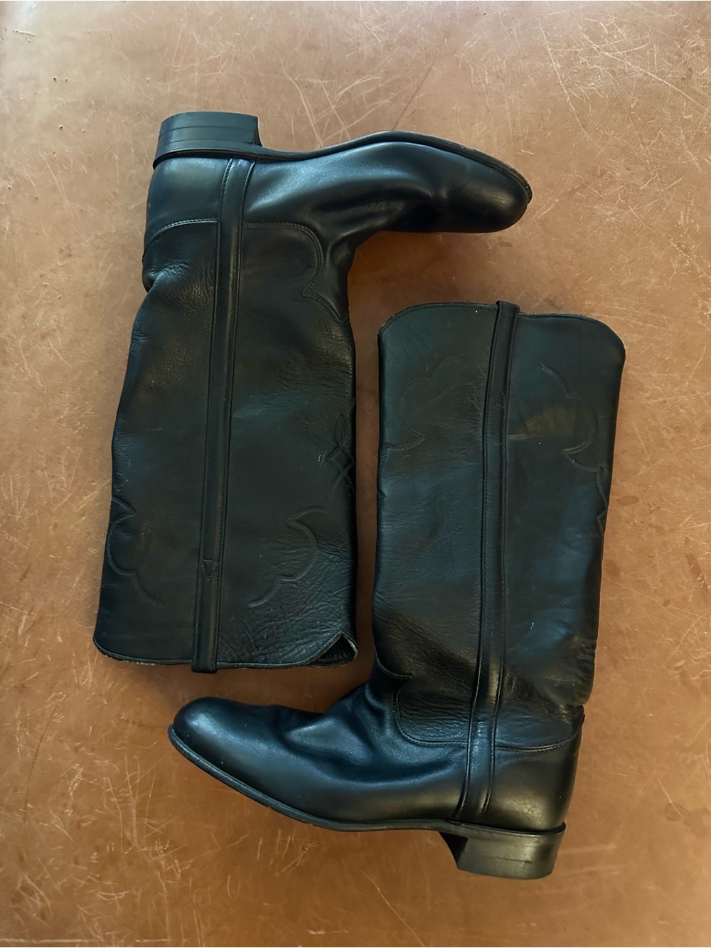 Justin Boots Women's Black Leather Mid-Calf Heeled Boots